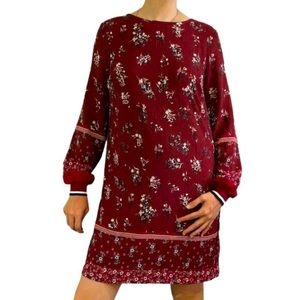 Maurice’s maroon red floral pattern sundress semi loose flower swing dress sz S
